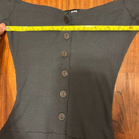 Fashion Nova Gray Off the Shoulder Ribbed Bodysuit - Picture 6 of 7